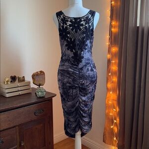 Venus Tie-Dye Blue Maxi Dress Large – Boho Crochet Back Beach Resortwear